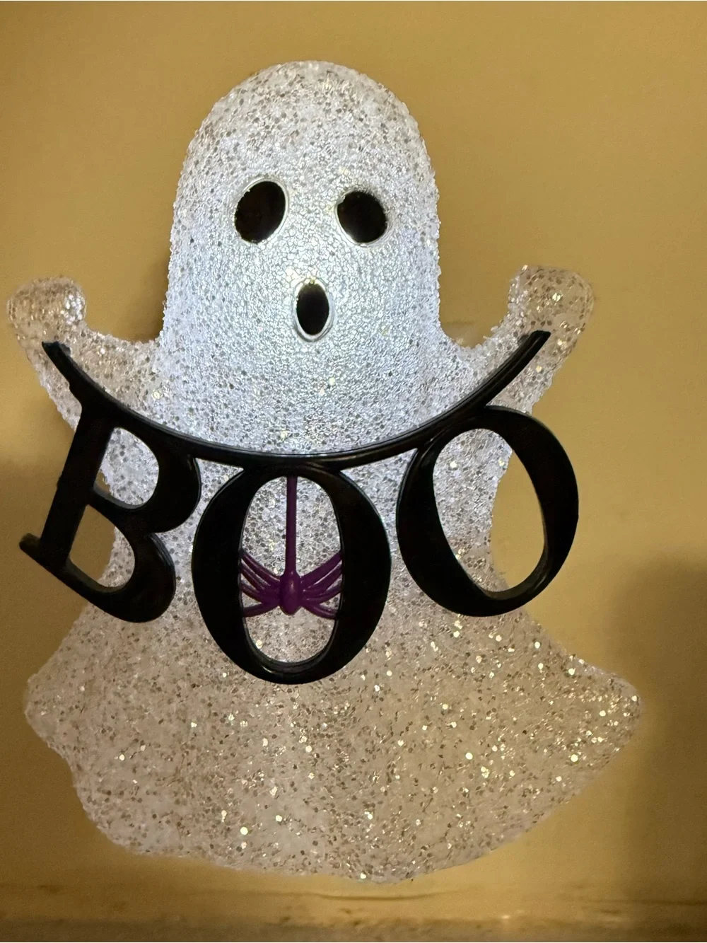 Bath & Body Works White Glitter Ghost Night Light wallflower with Black BOO